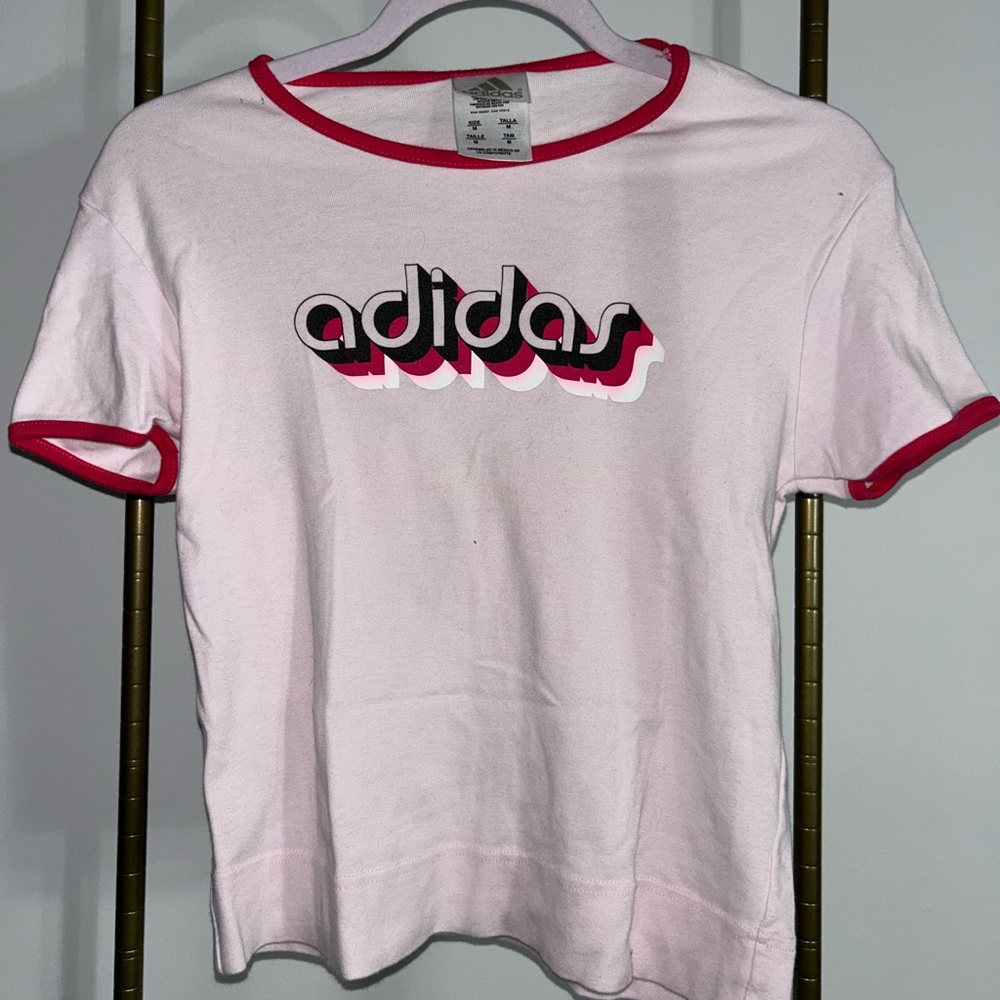 Vintage kid size medium Adidas retro t-shirt baby pink 100% cotton